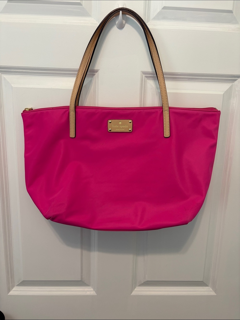 kate spade Hot Pink Nylon Tote with Tan Handles